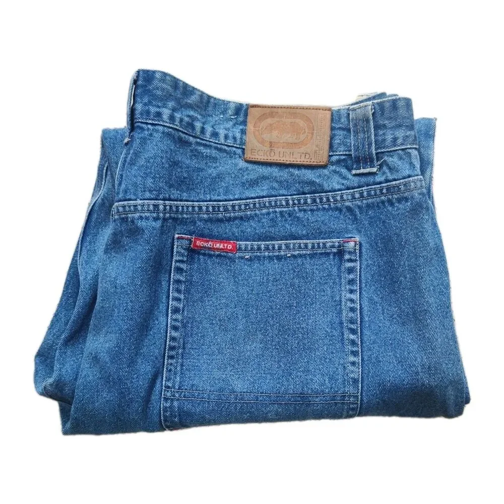Vintage Y2K Ecko Unltd. men's jeans, 42 x 33, straight leg baggy, medium‎ blue